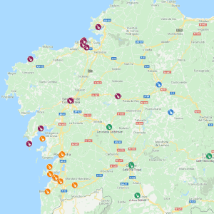 Mapa de salas de conciertos en Galicia